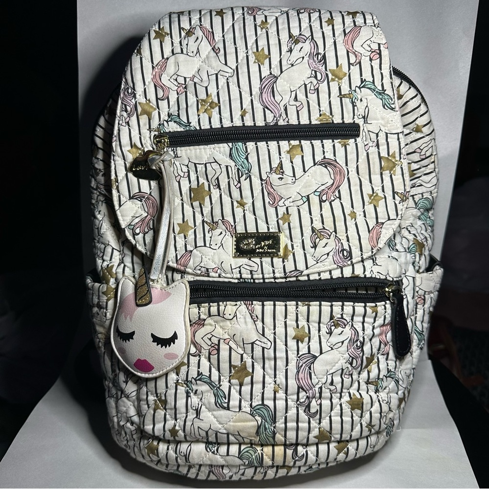 Unicorn Patterned Backpack with Gold Accents - image 3